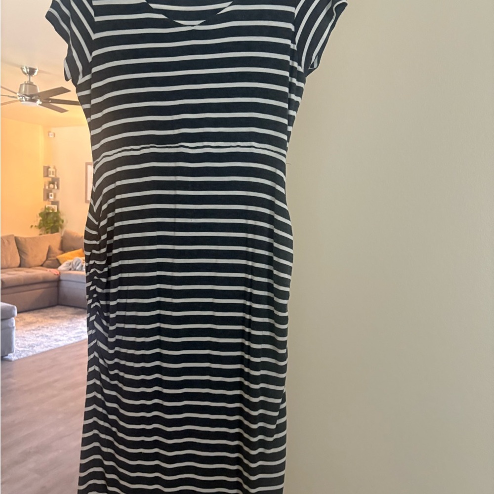 Striped Gray and White Maternity Dress